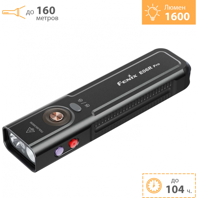 Фонарь FENIX E06R Pro черный 1600 люмен E06RPRObk